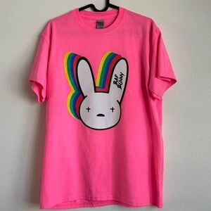 Men’s Adult Hot Pink Pre-loved Bad Bunny T-shirt Heavy Cotton Size Medium